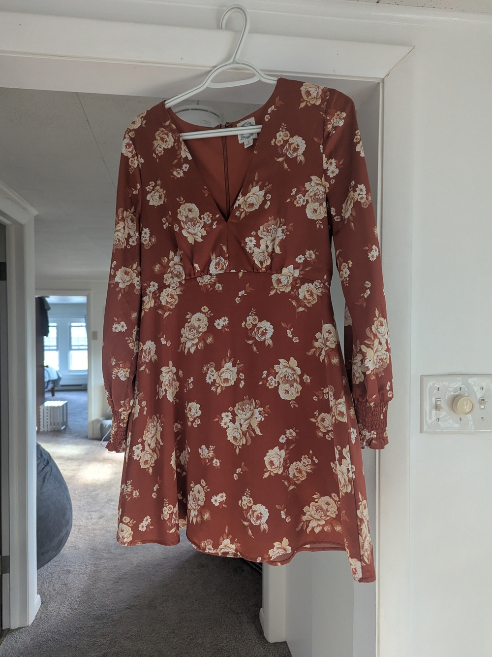 Blue Rain Rust Floral V-Neck Long-Sleeve Mini Dress
